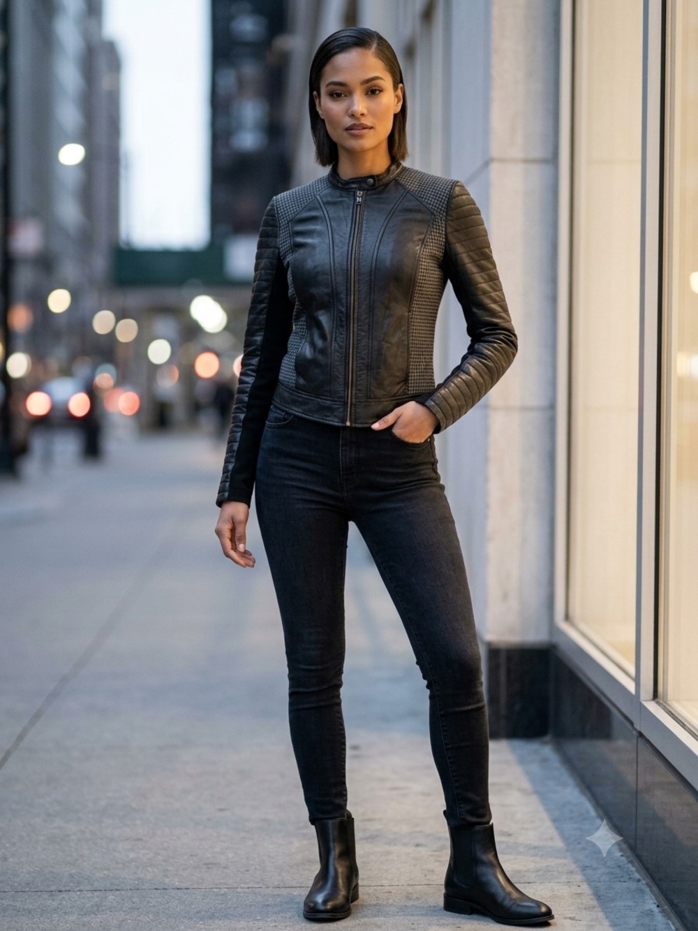Trouve Black Quilted Leather Moto Jacket